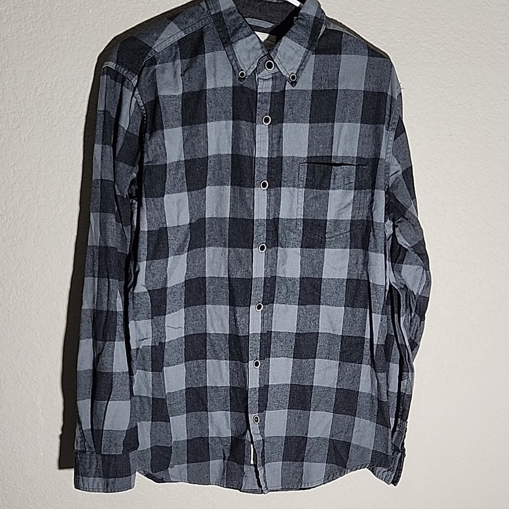 Weatherproof Shirt Mens Size L Flannel Plaid Black Gray Button Down